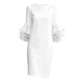thumbnail image 4 of DeHolifer Women's Dresses Crewneck Ruffle 3/4 Sleeve Mesh Elegant Solid Casual Dresses White 2XL, 4 of 4