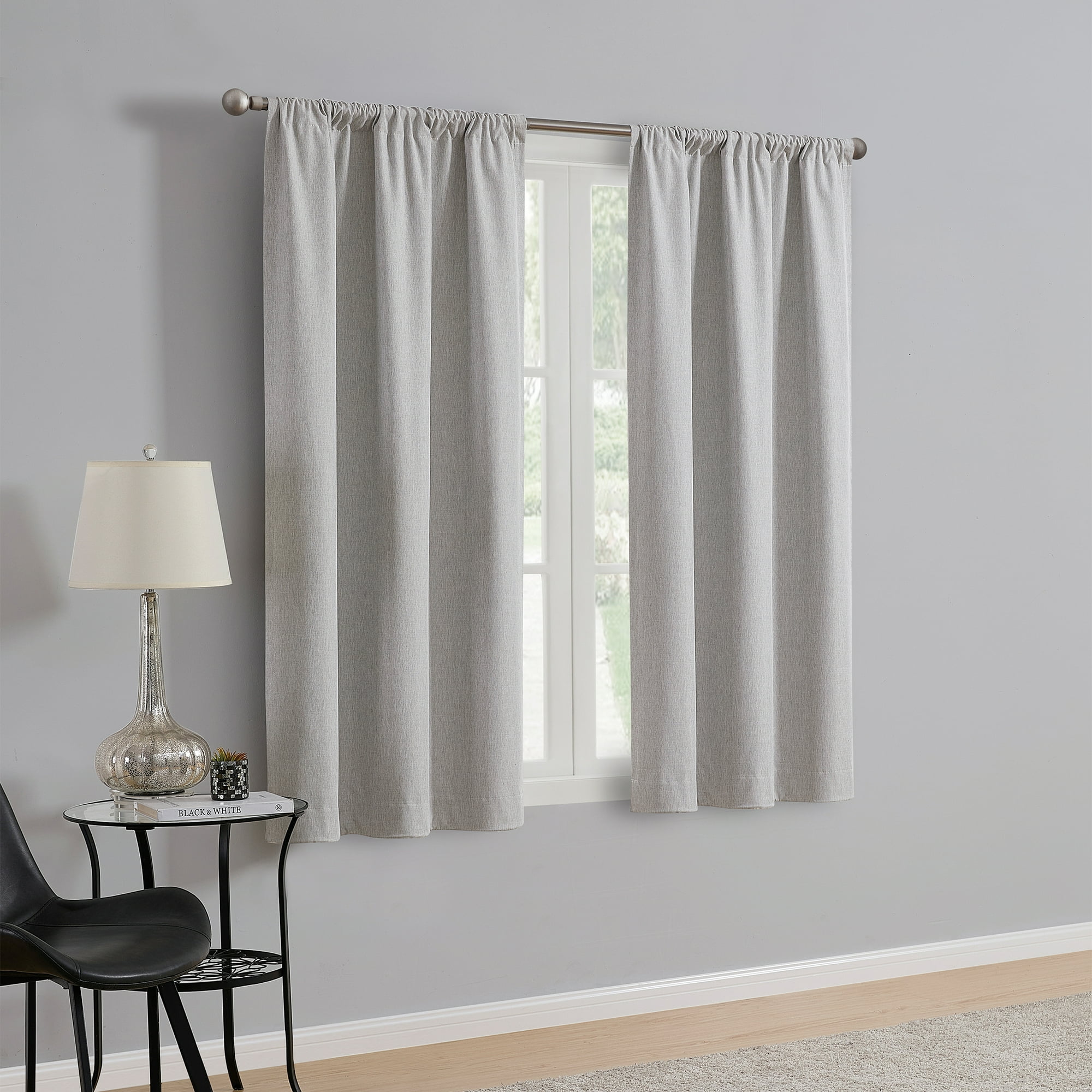 Mainstays Iris Linen Look Blackout Curtain Panel Pair, Set of 2, Silver, 37 in x 63 in