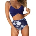 thumbnail image 1 of Women High Waisted Bikini Halter V Neck Two Piece Push Up Retro Swimsuits  Womens Criss Cross High Waisted String Floral Printed 2 Piece Bathing Suits, 1 of 9
