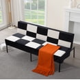 thumbnail image 3 of DEALTOPS 63" Checkered Velvet Futon, 2-in-1 Dual-Tone Convertible Sleeper Sofa with 5-Position Recline, White, 3 of 8