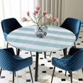 thumbnail image 5 of Elastic Fitted Round Tablecloth, Blue Striped Waterproof Stretch Table Cover for 45"-54" Tables, Rustic Farmhouse Stripes Washable Outdoor Tablecloths for Patio, Picnic, Camping, 5 of 9