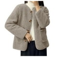 thumbnail image 4 of YDFCWXW Lightweight Cardigan Jacket for Women Classy Thick Lapel Collar Winter Coats Cropped Shearling Outerwear Coffee, 5XL, 4 of 8