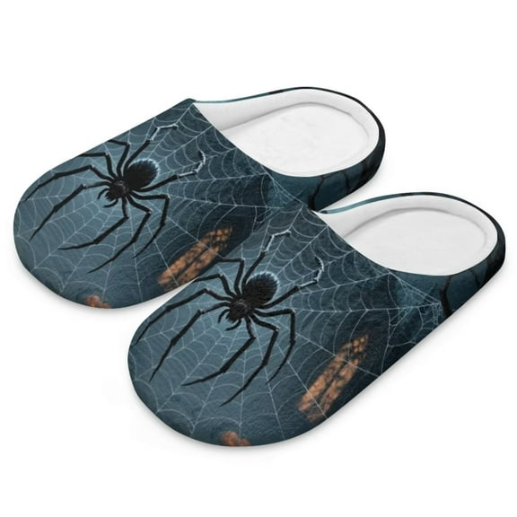 Psesaysky Halloween Slippers for Women Memory Foam House Bedroom Spider Print Closed Toe Indoor Slipper Shoes Comfy Trendy Gift Slippers, Size 4.5-5.5