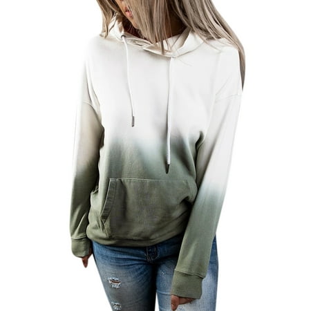 Women's Tie Dye Pullover Drawstring Tops Casual Hooded Long Sleeve ...