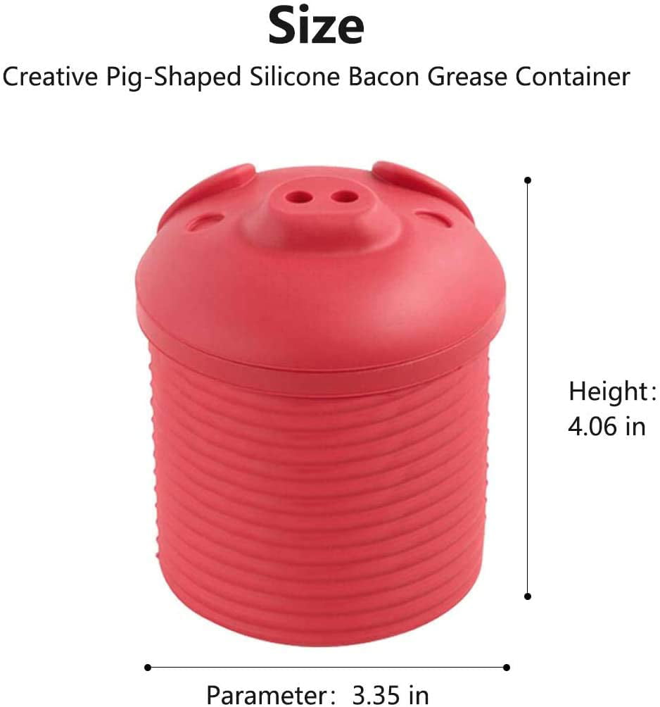 Kitchen Storage Container for Frying Cooking Oil Cute Piggy Grease Can with Strainer Dust-Proof Lid Red, Silicone Bacon Grease Container 