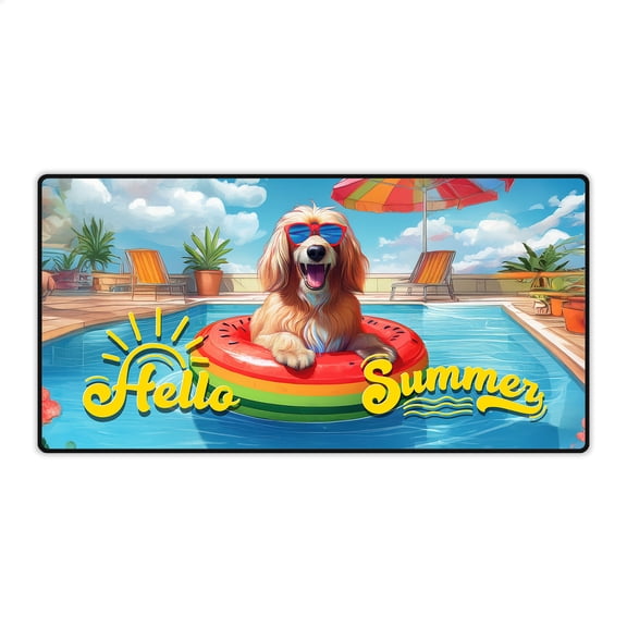 Hello Summer Afghan Hound Pool Day on Watermelon Float Desk Mat Full Keyboard Mouse Pad Dog Lover Large Mousepad - 13008