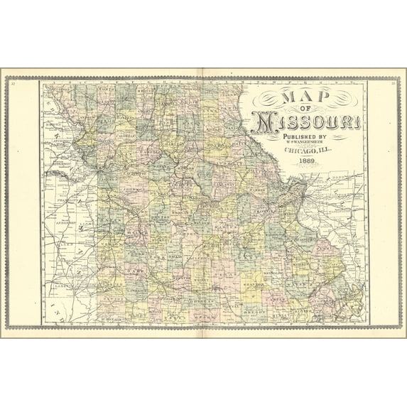 24"x36" Gallery Poster, Map of Missouri 1889