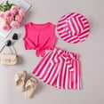 thumbnail image 2 of ZACPNCV Toddler Girls Summer Clothes Short Sleeve Tops and Shorts Set with Hats Cute Kids Outfits Hot Pink 6-7 Years, 2 of 9