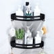 thumbnail image 1 of Estante de baño sin taladro, especiero de esquina, estante metálico de pared para cocina con 4 ganchos, estante de almacenamiento para ducha, cesta de ducha, instalación adhesiva (negro mate, 2 nivele, 1 of 5