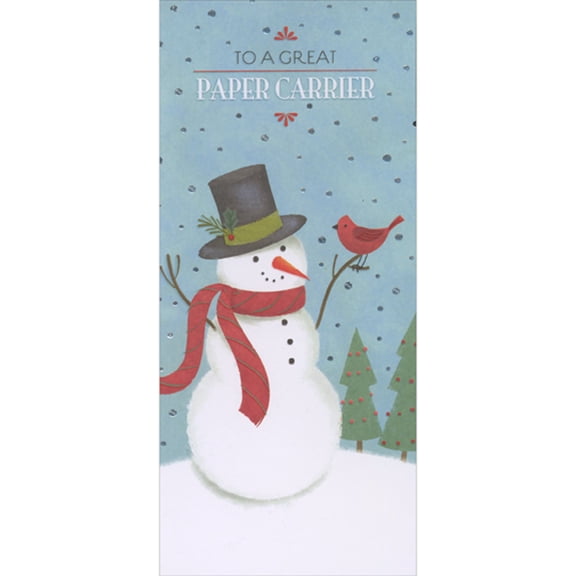 Designer Greetings Snowman with Cardinal Perched on Hand Gift Card Holder / Money Holder Christmas Card for Paper Carrier