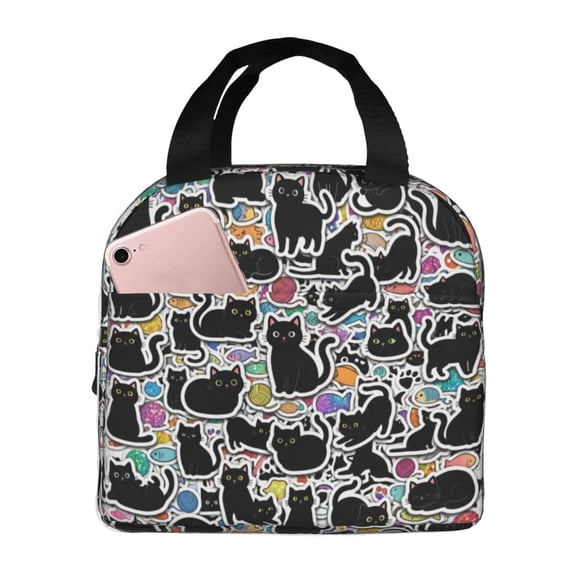 Black Cat Lunch Bag For Women Men Cute Reusable Insulated Lunch Box Large Capacity Lunch Tote Bag For Work, Picnic Or Travel