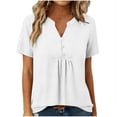 thumbnail image 2 of jobturf Womens Tops Dressy Casual Pleated Front V&nbsp;Neck Henley Shirts Loose Fit Summer Basic Tees Work Short Sleeve Blouses S-XXL, 2 of 9