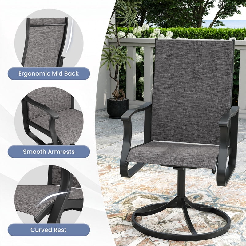 MRUAKA 9-Piece Patio Dining Set, 360-Swivel Mid Back Breathable Textilene Chairs & Rectangular Table, Heavy Duty All-Weather Outdoor Furniture，Dark Gray