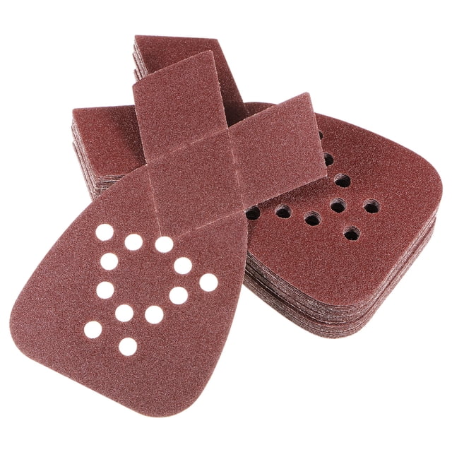 Unique Bargains 24 Packs 100 Grits 12 Holes Hook & Loop Sandpapers Triangular Sanding Pads Sheets with Extra Tips