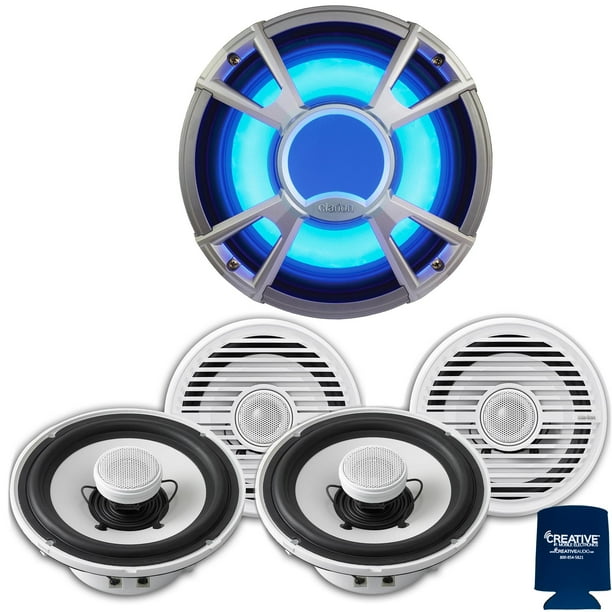 Clarion CMG1622R (2 pair) and CMQ2512WL 10Inch Marine Subwoofer LED