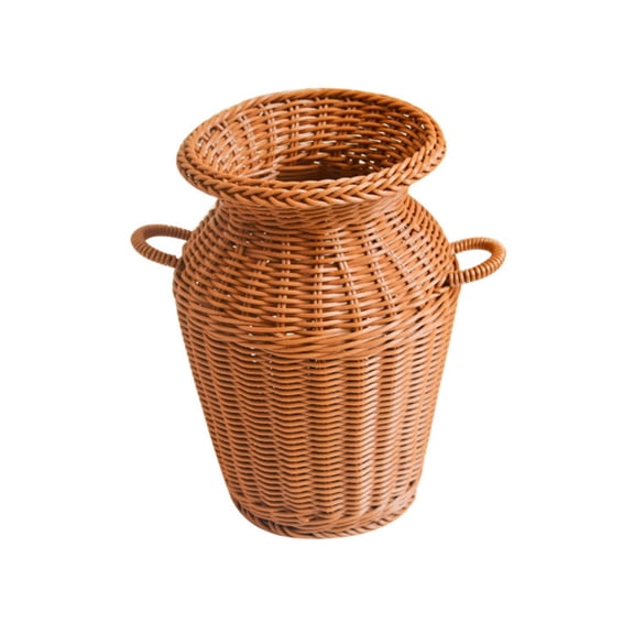 Luoshdecor Handwoven Rattan Vase,Wicker Farmhouse Flower Vase with Handle for Home Office Wedding Decoration