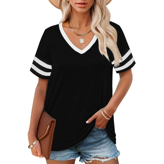 Bovemsi Plus Size V Neck T Shirts Women Short Sleeve Tops Casual Summer Tshirts Loose Fit Tee, Black Women's Summer Short Sleeve T-Shirts, XL