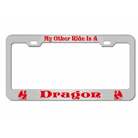 My Other Ride is a Dragon Style Metal License Plate Frame Personalized/Car Accessories Car Tag Holder Cover (Chrome/Red)