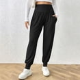thumbnail image 2 of ClodeEU Women's High Waisted Smocked Waist Jogger Pants,Casual Loose Fit Joggers with Elastic Cuffs Black,Women's Plus XXL, 2 of 9