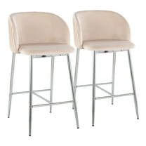 Fran Pleated Contemporary Glam Fixed-Height Counter Stool In Chrome Metal And White Velvet - Set Of 2