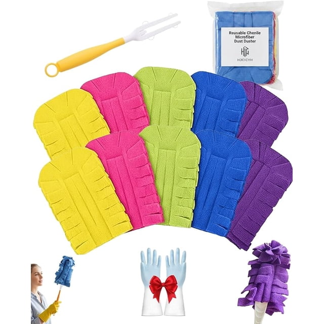 Reusable Chenille Microfiber Dust Duster, 2026 New Damp Dusters Replacement Heads Washable with Handle for Cleaning, Flat Multi Surface Pads Tools for Home Car and Furniture