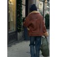 thumbnail image 4 of Chaqueta elegante de lana de cordero para mujer, abrigos cortos de manga larga con solapa, prendas de vestir de otoño e invierno, 4 of 5