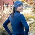 thumbnail image 3 of TrailHeads Ponytail Hat - Adrenaline Series | Women’s Running Beanie with Reflective Accents | Black Skull Cap - heather navy / reflective, 3 of 5