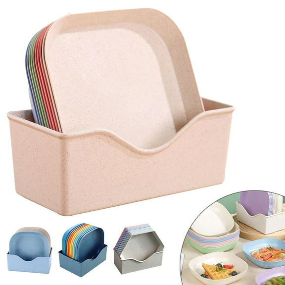 QHUDLV 10 Pcs Unbreakable Dinner Plate Set,5.2 inch Reusable Plastic Plates with Dish Rack,Lightweight Mini Wheat Straw Plates for Fruit Salad Dessert,Dishwasher & Microwave Safe