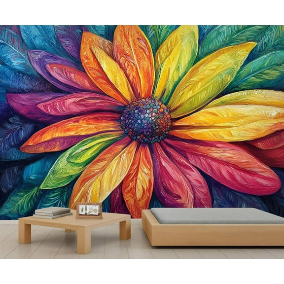 Colorful Flower Custom Mural- Colorful Floral Mural, Multicolor Large Murals For Living Room Bedroom, Floral Murals 98.4"W x 68.9"H (Not Peel and Stick)