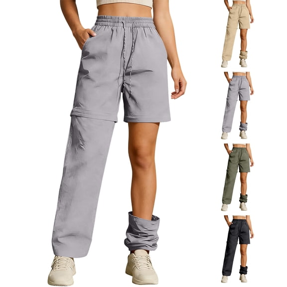 Resicozy Convertible Hiking Pants Women Lightweight Zip Off Solid Color Pants High Waistes Outdoor Trousers with Pockets Gray 2XL