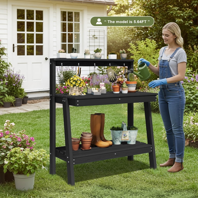 SERWALL Outdoor Potting Bench, 3-Tier HDPE Garden Workstation photo 6
