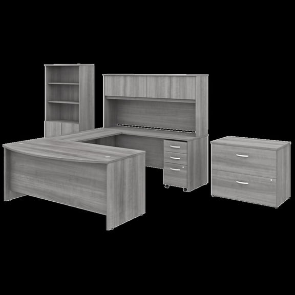 Studio C 72W x 36D U Shaped Desk with Storage and Hutch in Gray -Engineered Wood