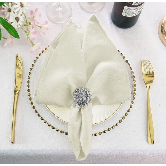 Wedding Linens Inc. (10 pcs) 20" x 20" Sequin Paillette Poly Flax / Burlap Napkins - Ivory