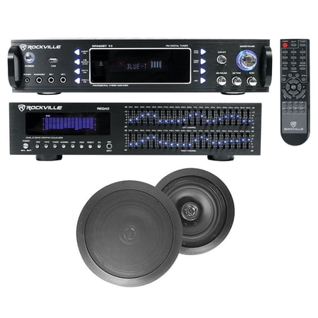Home Theater Bluetooth Receiver+Equalizer EQ+(2) 8 Black Ceiling Speakers