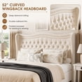 thumbnail image 2 of Miniyam Full Size Wingback Bed with 52" Velvet Upholstered Headboard, Nailhead Trim, Sturdy Wood Slats for Adults, Beige, 2 of 7