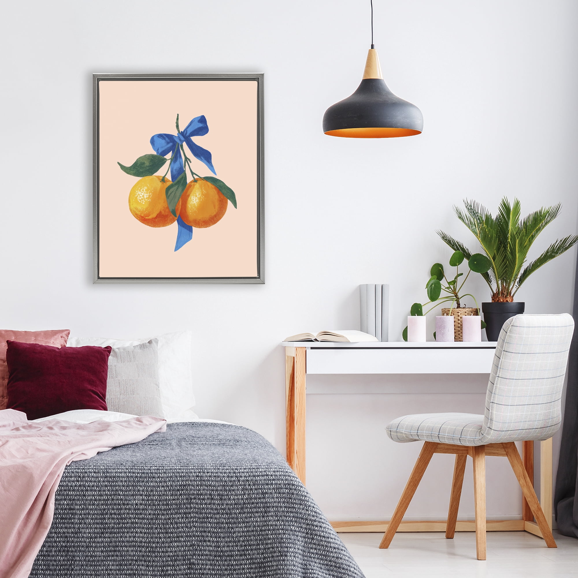 Stupell Industries Two Oranges with Blue Bow Gray Framed Floater Canvas Wall Art, design by Imagine It Images