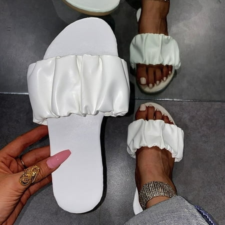 

BRISEZZS Slide Sandals for Women- Breathable Open Toe Beach Roman New Style Casual Slip-on Summer Flat Slide Sandals #495 White-38
