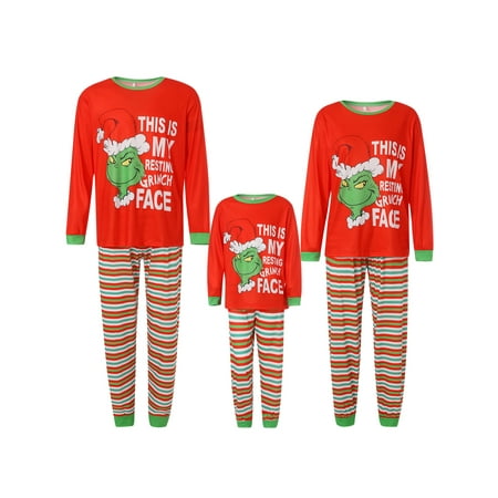 

Inevnen Family Matching Christmas Pajamas for Adult Kids Grinch Elf Sleepwear Cotton PJs Set