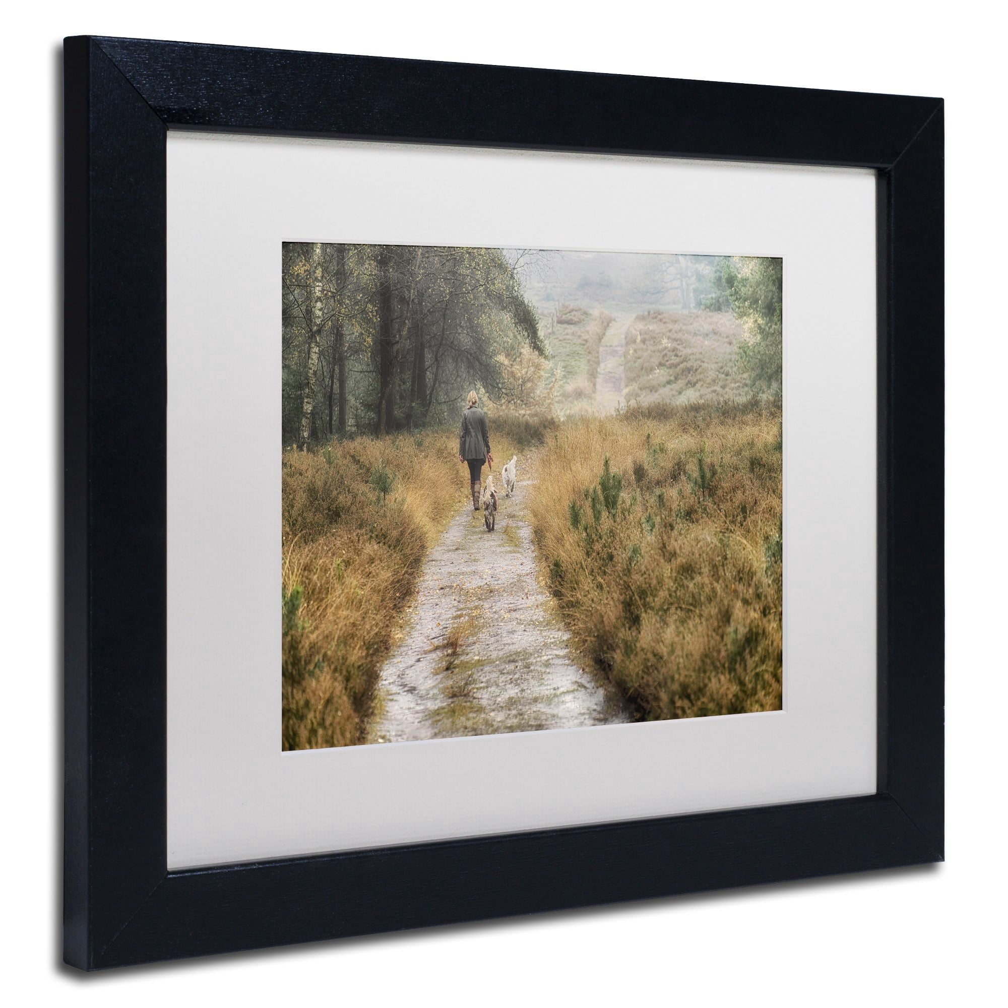 Trademark Fine Art 'Walking the Dogs' Canvas Art by Cora Niele, White Matte, Wood Frame