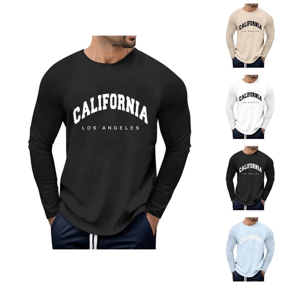 California Los Angeles Shirts for Men Long Sleeve Casual Crewneck Graphic Tees Streetwear