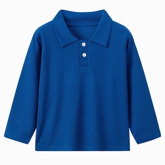 TOWED22 Toddler Boys Long Sleeve Polo Shirts School Uniform Dress Button Down Shirts Tops,Blue,7-8 Y