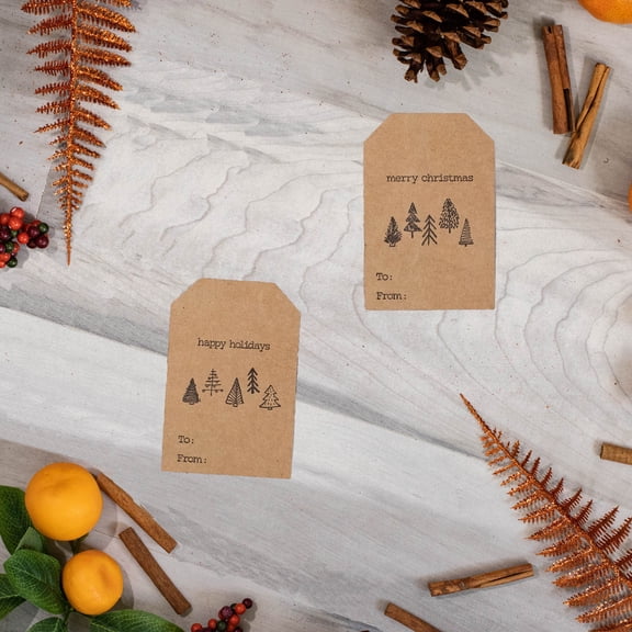Cottage Christmas Tree Kraft Gift Tags | 2 x 3" Inches - 100 Pack