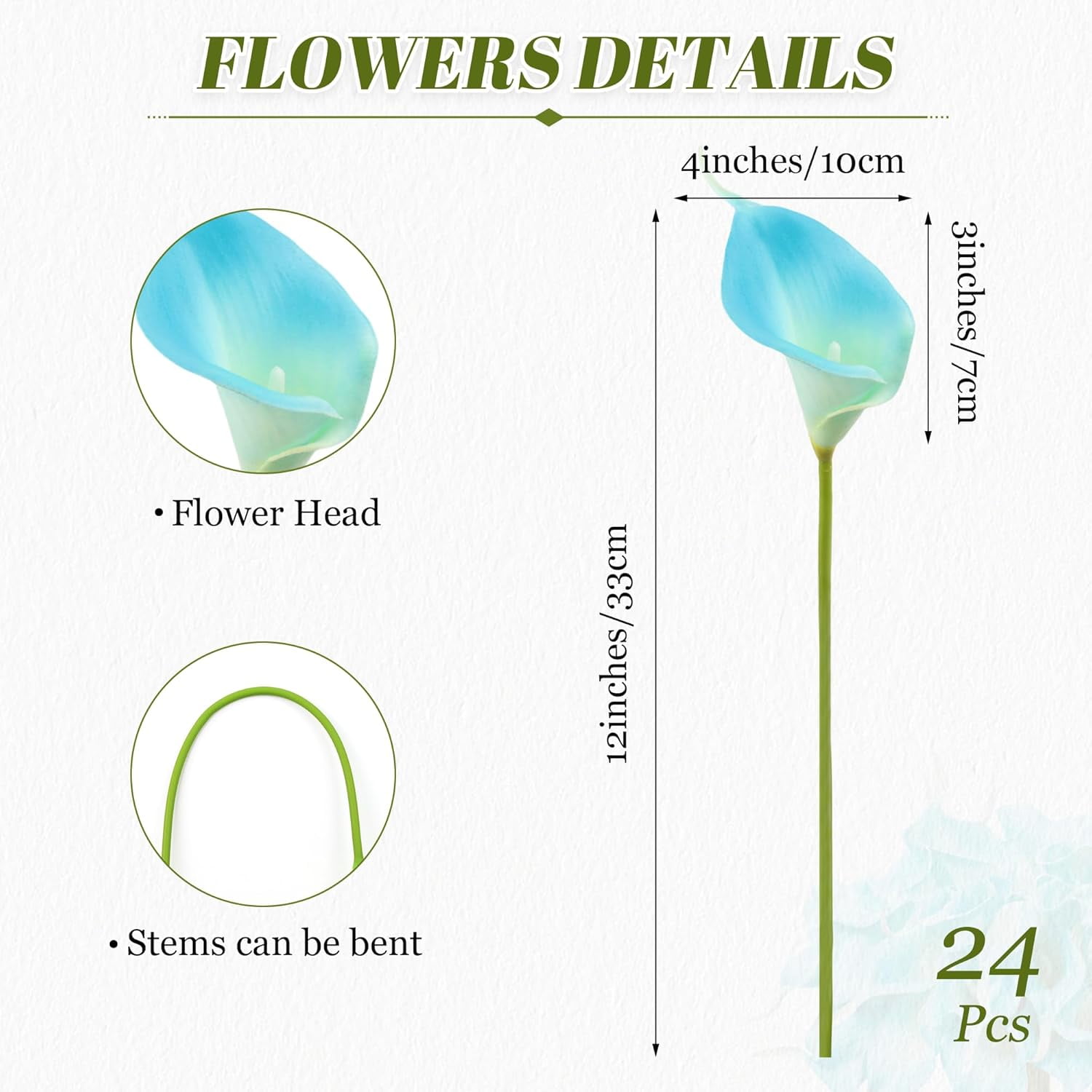 24 Pcs Artificial Calla Lily Flowers Fake Silk Flowers Real Touch for Wedding Bouquet Office Home Kitchen Decor (Peacock Blue)