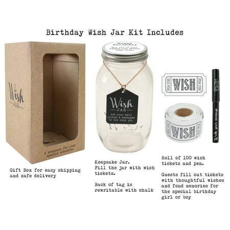 Top Shelf Happy Birthday Wish Jar ; Unique Gift Ideas for Mom, Dad, Sister and Brother ; Memorable Gifts for Men and Women ; Kit Comes with 100 Tickets and Decorative
