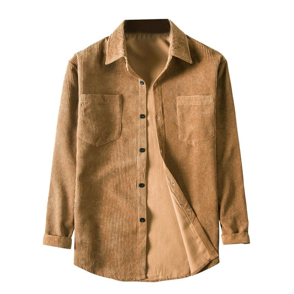IROINNID Men's Shacket Turndown Lapel Long Sleeve Solid Color Casual Corduroy Multi-pocket Shirt Jacket