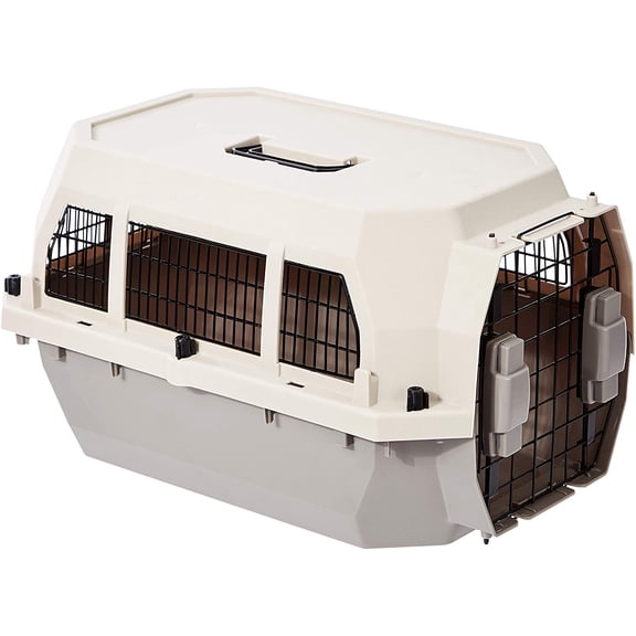 Basics 2-Door Top-Load Hard-Sided Cat Pet Travel Carrier, 19.0" L x 12.6" W x 10.0" H, Gray & Blue