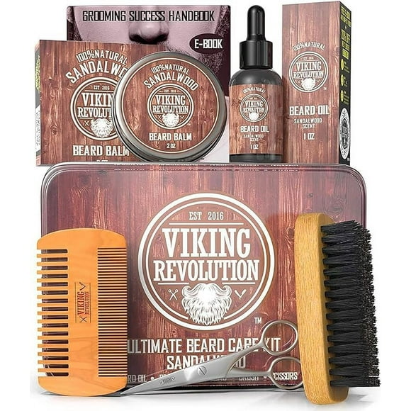 Viking Revolution - Ultimate Beard Kit - Beard Grooming Kit with Beard Brush, Beard Comb, Beard Balm, Beard Oil, Beard & Scissors - Gifts for Men - Valentines Day Gift for Him - Sandal