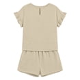 thumbnail image 4 of WAYUTE Womens Shorts Set Casual Summer Solid Color Ruffle Flowy 2 Piece Outfit Top and Drawstring Shorts Beach Holiday Outfit Sets, 4 of 5