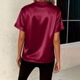thumbnail image 7 of Qgtaibl Satin Blouse for Women V Neck Short Sleeve Loose Fit Tunic Tops Summer Elegant Breathable Work Office Shirts Wine XL, 7 of 7
