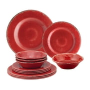 Gourmet Art 12-Piece Crackle Melamine Dinnerware Set, Red, Service for 4. Includes Dinner Plates, Salad Plates and Bowls.